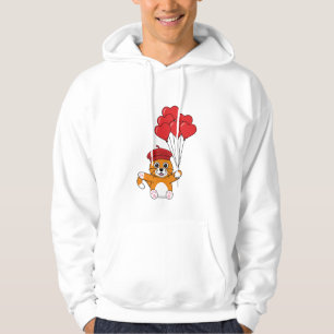 Cute Cat with Red Heart Balloons Hoodie