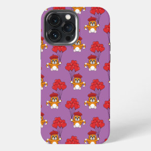Cute Cat with Red Heart Balloons iPhone 13 Pro Max Case