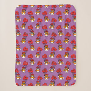 Cute Cat with Red Heart Balloons Sherpa Blanket
