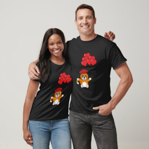 Cute Cat with Red Heart Balloons T-Shirt