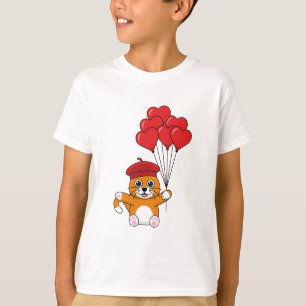 Cute Cat with Red Heart Balloons T-Shirt