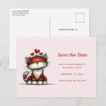 Cute Cat with Red Love Hearts