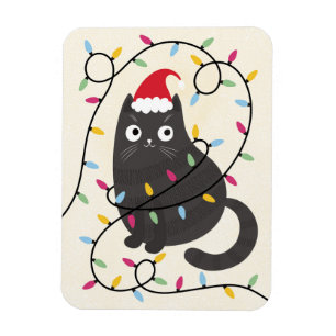 Cute cat with Santa hat and lights Christmas Magnet