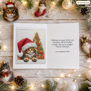 Cute Cat with Santa Hat Christmas  Holiday Card