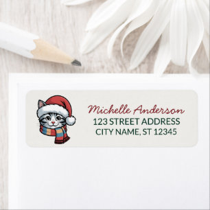 Cute Cat with Santa Hat Christmas Return Address
