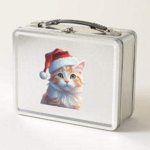 Cute cat with santa hat Classic T-Shirt Metal Lunch Box