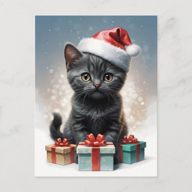 cute cat with santa hat Ilustration Postcard (Front)