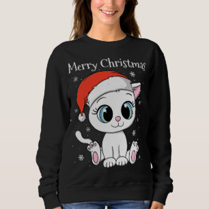 Cute Cat with Santa Hat Merry Christmas xmas Sweatshirt