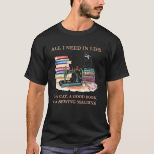 Cute  Cat with sewing machine Quilting Sewing Cat T-Shirt