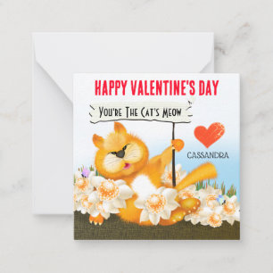 Cute Cat with Sign Classroom Valentine Card