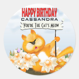 Cute Cat with Sign   Happy Birthday Classic Round Sticker