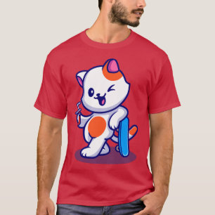 Cute Cat With Skateboard And Soda Cartoon T-Shirt