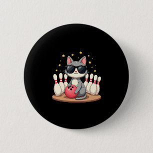 Cute Cat With Sunglasses Cat Playing Bowling For m 6 Cm Round Badge