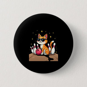 Cute Cat With Sunglasses Cat Playing Bowling For m 6 Cm Round Badge