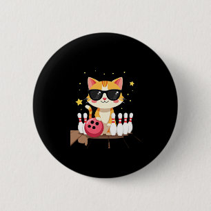 Cute Cat With Sunglasses Cat Playing Bowling For m 6 Cm Round Badge