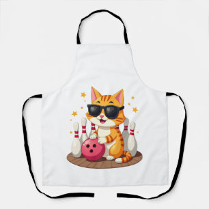 Cute Cat With Sunglasses Cat Playing Bowling For m Apron