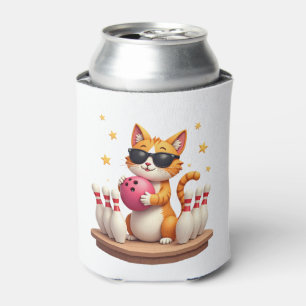 Cute Cat With Sunglasses Cat Playing Bowling For m Can Cooler