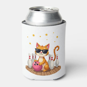 Cute Cat With Sunglasses Cat Playing Bowling For m Can Cooler