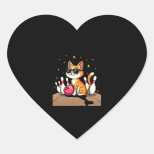 Cute Cat With Sunglasses Cat Playing Bowling For m Heart Sticker