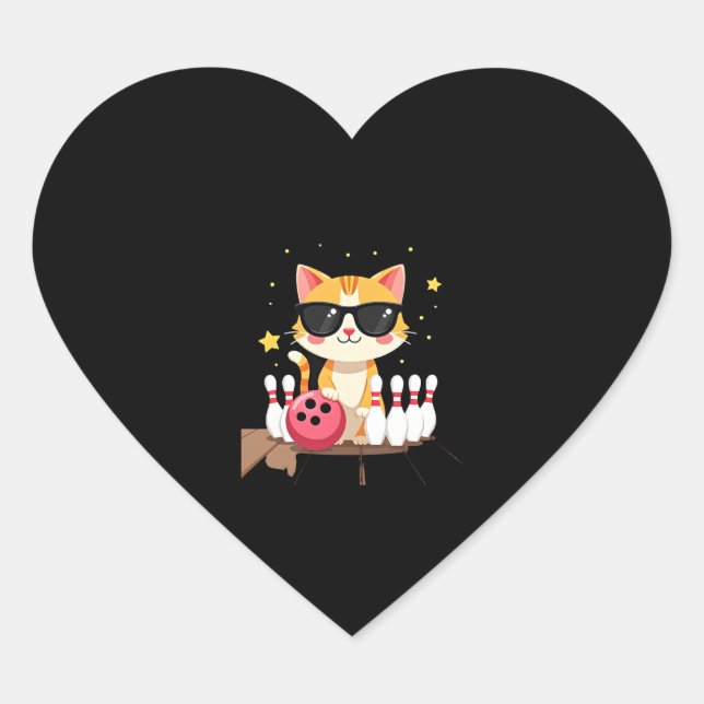 Cute Cat With Sunglasses Cat Playing Bowling For m Heart Sticker (Front)