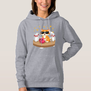 Cute Cat With Sunglasses Cat Playing Bowling For m Hoodie