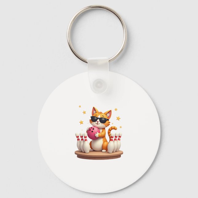 Cute Cat With Sunglasses Cat Playing Bowling For m Key Ring (Front)