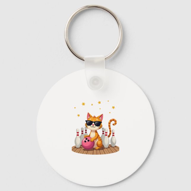 Cute Cat With Sunglasses Cat Playing Bowling For m Key Ring (Front)