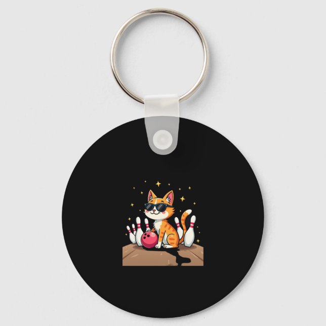Cute Cat With Sunglasses Cat Playing Bowling For m Key Ring (Front)
