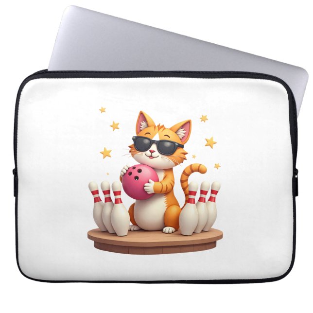 Cute Cat With Sunglasses Cat Playing Bowling For m Laptop Sleeve (Front)