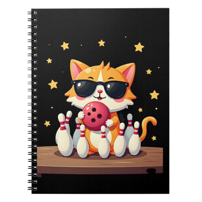 Cute Cat With Sunglasses Cat Playing Bowling For m Notebook (Front)