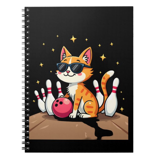 Cute Cat With Sunglasses Cat Playing Bowling For m Notebook (Front)
