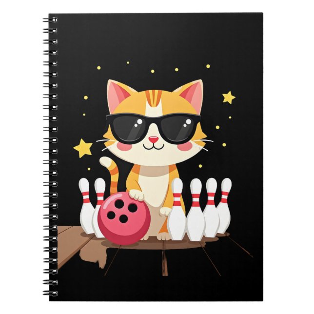 Cute Cat With Sunglasses Cat Playing Bowling For m Notebook (Front)