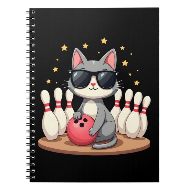 Cute Cat With Sunglasses Cat Playing Bowling For m Notebook (Front)