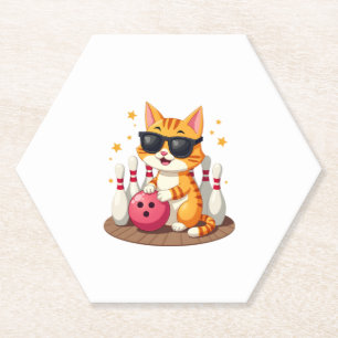 Cute Cat With Sunglasses Cat Playing Bowling For m Paper Coaster