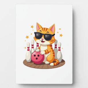 Cute Cat With Sunglasses Cat Playing Bowling For m Plaque
