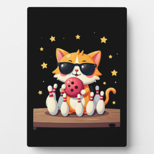 Cute Cat With Sunglasses Cat Playing Bowling For m Plaque