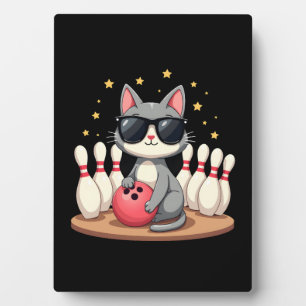 Cute Cat With Sunglasses Cat Playing Bowling For m Plaque