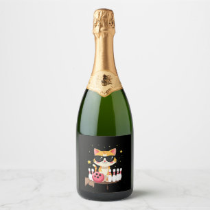 Cute Cat With Sunglasses Cat Playing Bowling For m Sparkling Wine Label