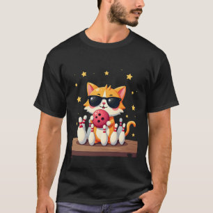 Cute Cat With Sunglasses Cat Playing Bowling For m T-Shirt