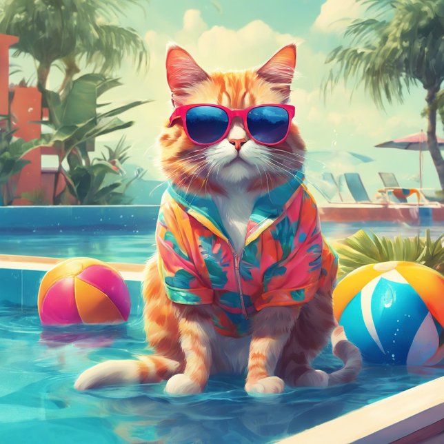 Cute Cat with Sunglasses on Vacation Sherpa Blanket (Creator Uploaded)