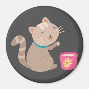 Cute cat with teacup cartoon magnet