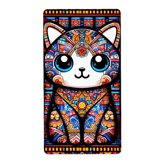 Cute Cat with Traditional Pattern Charm (Front)