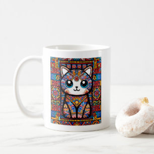 Cute Cat with Traditional Pattern Charm Coffee Mug