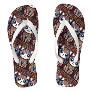 Cute Cat with Traditional Pattern Charm Jandals