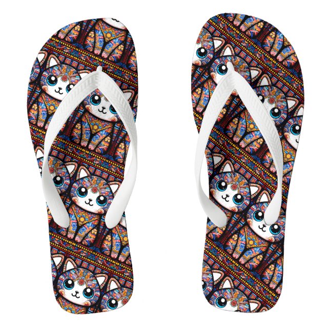 Cute Cat with Traditional Pattern Charm Jandals (Footbed)