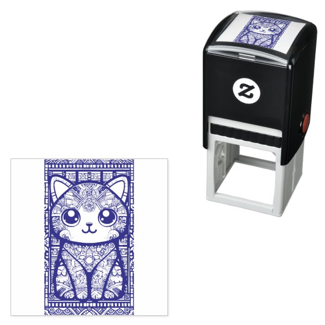 Cute Cat with Traditional Pattern Charm Self-inking Stamp (In Situ)