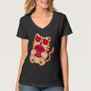 Cute Cat with Wool Ball Knitting T-Shirt