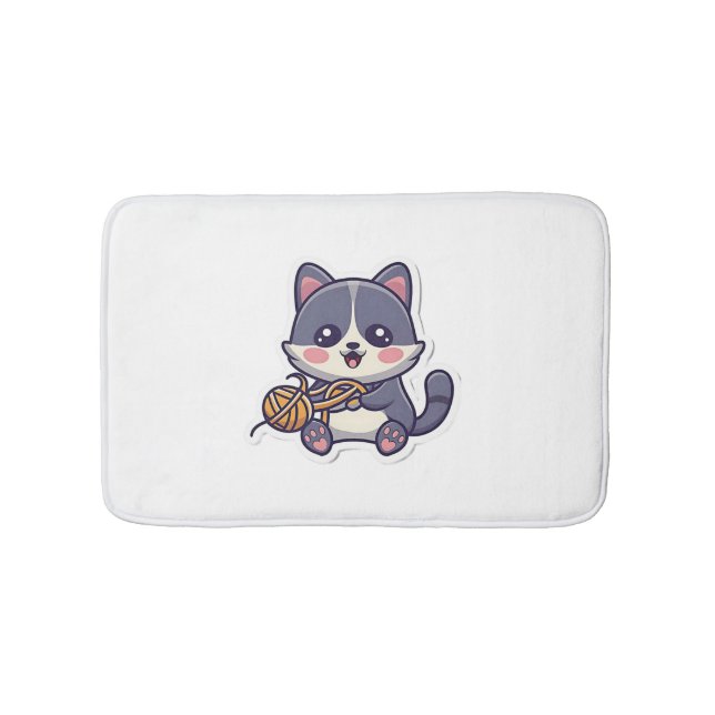 Cute Cat with Yarn Classic T-Shirt Bath Mat (Front)