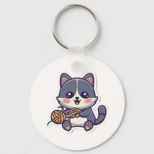 Cute Cat with Yarn Classic T-Shirt Key Ring