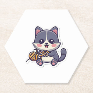 Cute Cat with Yarn Classic T-Shirt Paper Coaster